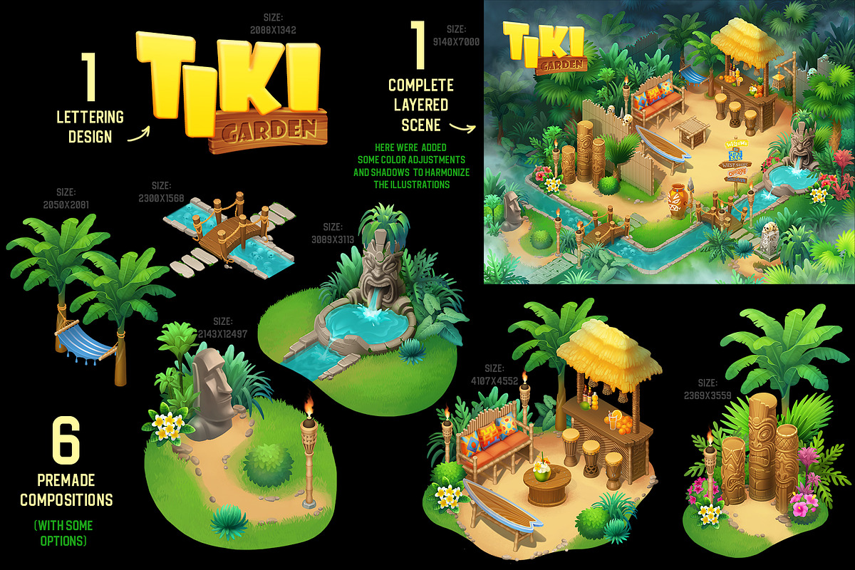Tiki garden - isometric clip-arts, a Decorative Illustration by Ekaterina Glazkova (Photo 4 of 4)