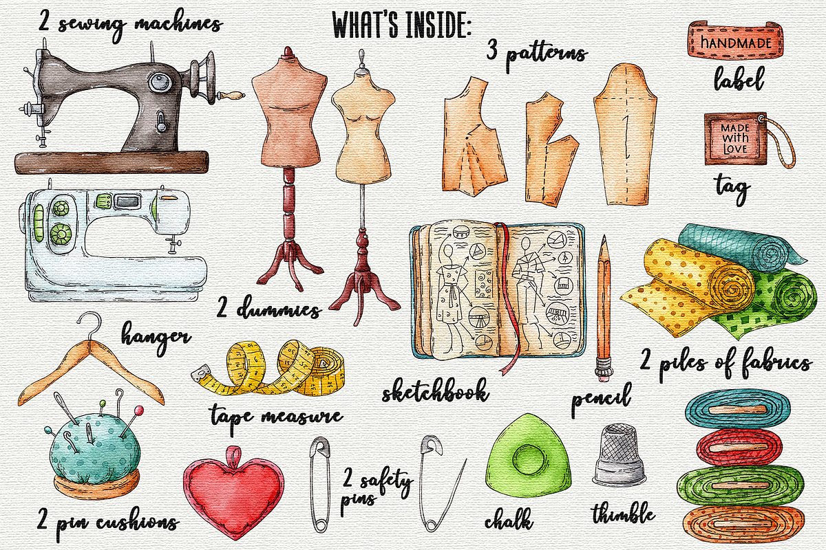 Sewing supplies watercolor clipart, an Object Graphic by Trinibis (Photo 2 of 5)