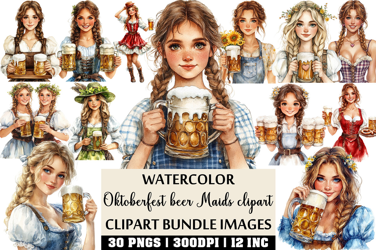 Oktoberfest beer Maids clipart set, an Illustration by Craft Nest (Photo 1 of 4)