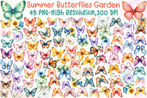 Summer Butterflies Garden Clipart, an Illustration by Sublimation Artist