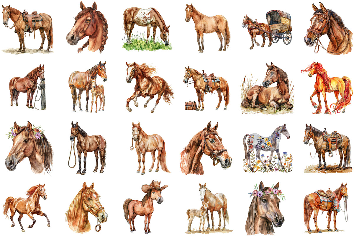 Horse Clipart, Country Horses Set, an Illustration by Sublimation Artist (Photo 2 of 6)