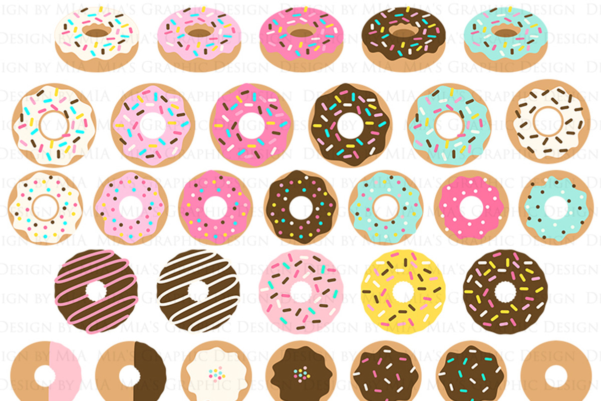 Yummy Donut Clipart+Pattern set, an Illustration by Mia's Graphic Design (Photo 4 of 9)