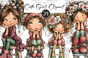Cute Girl Sitting on Stool Clipart, an Illustration by CreationArt (Thumbnail 1 of 5)