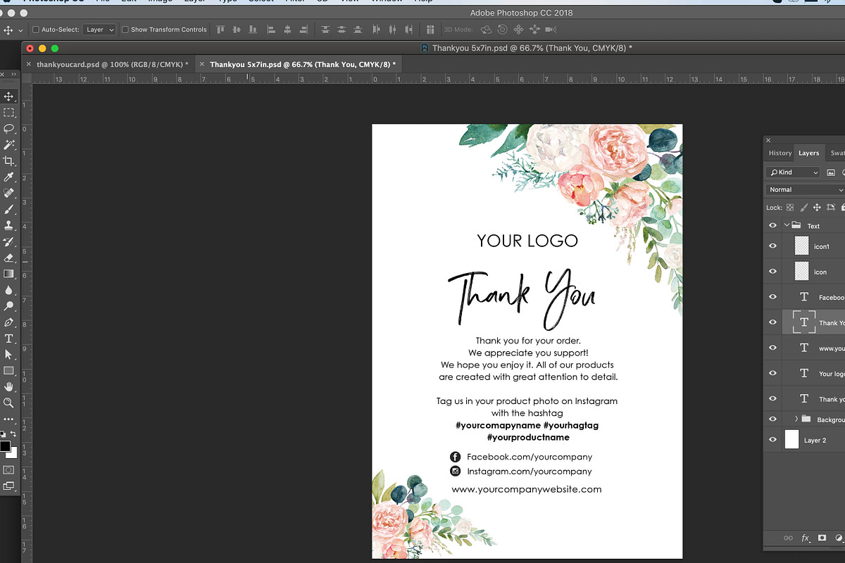 Watercolour Thank You Card ID12, a Card Template by AIW SOLUTIONS (Photo 2 of 3)