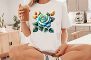 Baby Blue and Gold Glam Roses, an Illustration by Designworld (Thumbnail 6 of 9)