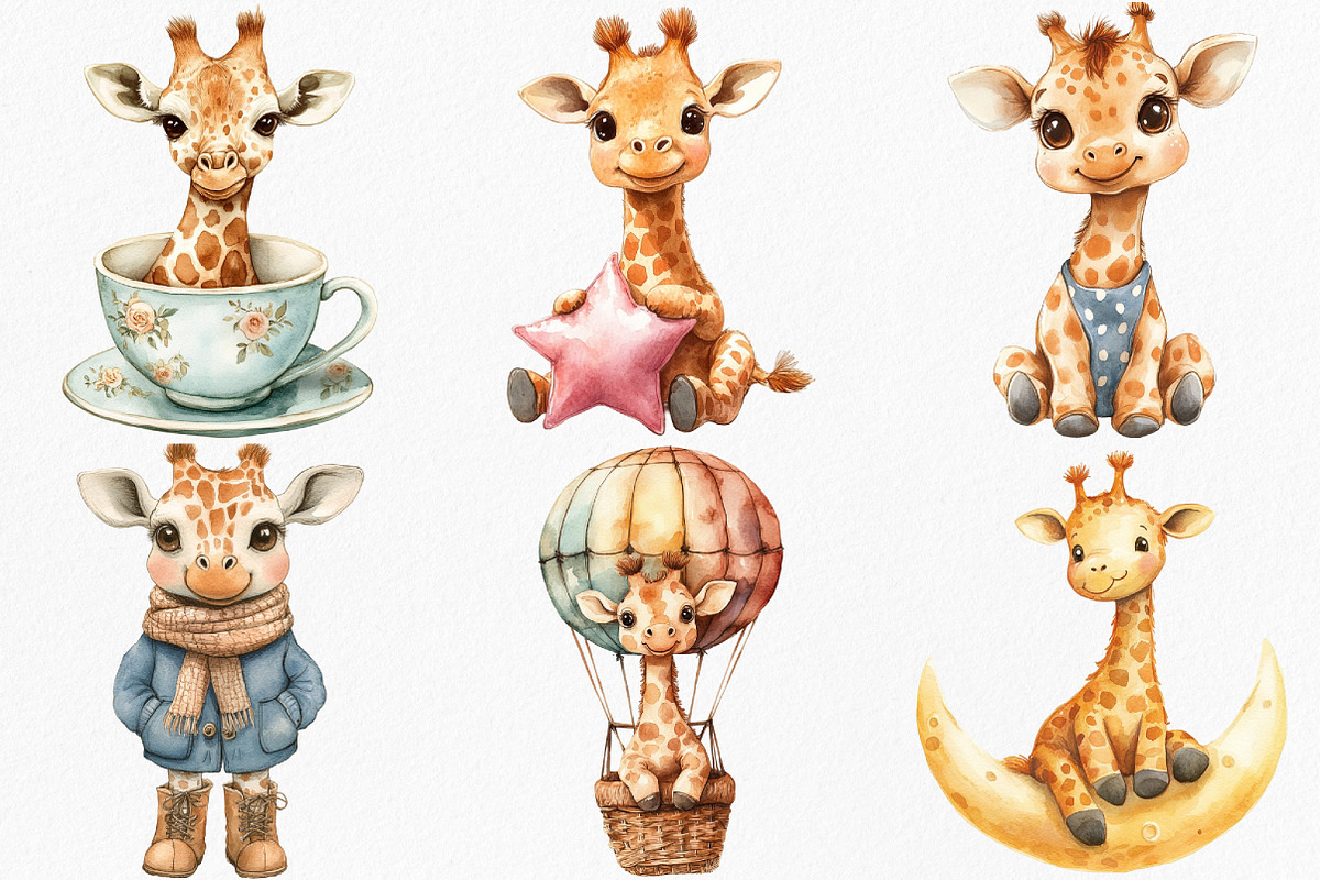Watercolor Baby Giraffe Clipart, an Illustration by Canvas Craft (Photo 4 of 8)