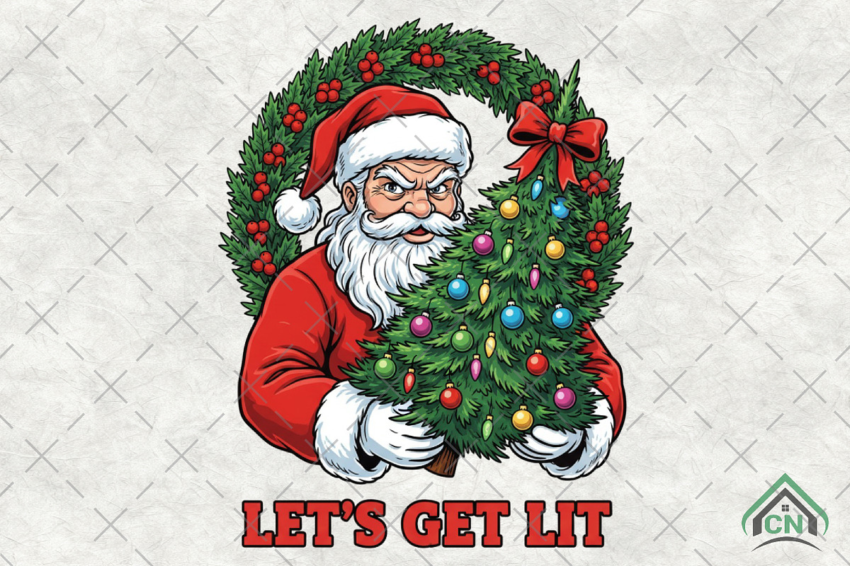 Retro Funny Santa with Tree, an Illustration by Craft Nest (Photo 1 of 6)