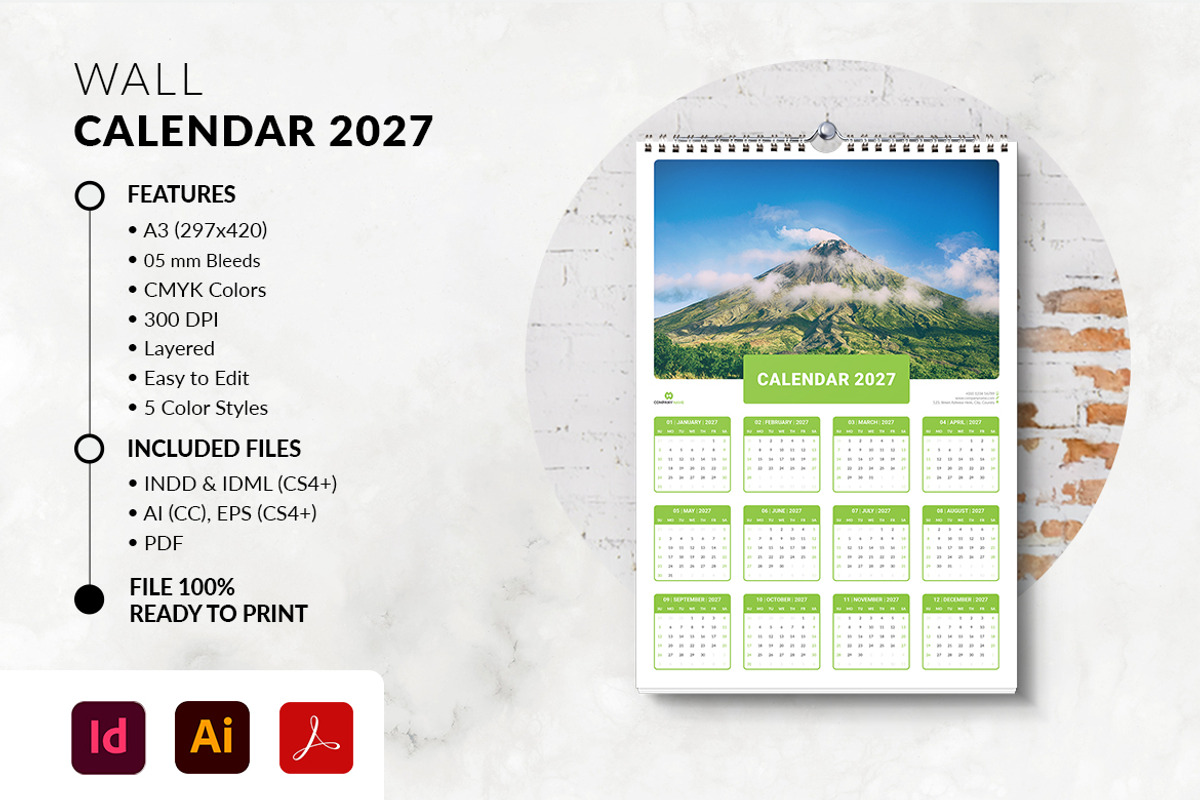 Yearly Photo Wall Calendar 2027, a Stationery Template by MstArtwork (Photo 2 of 5)