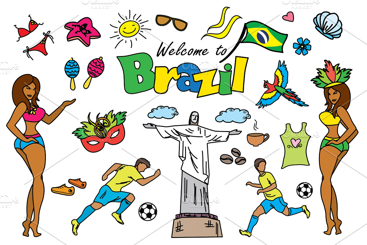 Cartoon SET Brazil and Rio, a Graphic by naum_studio