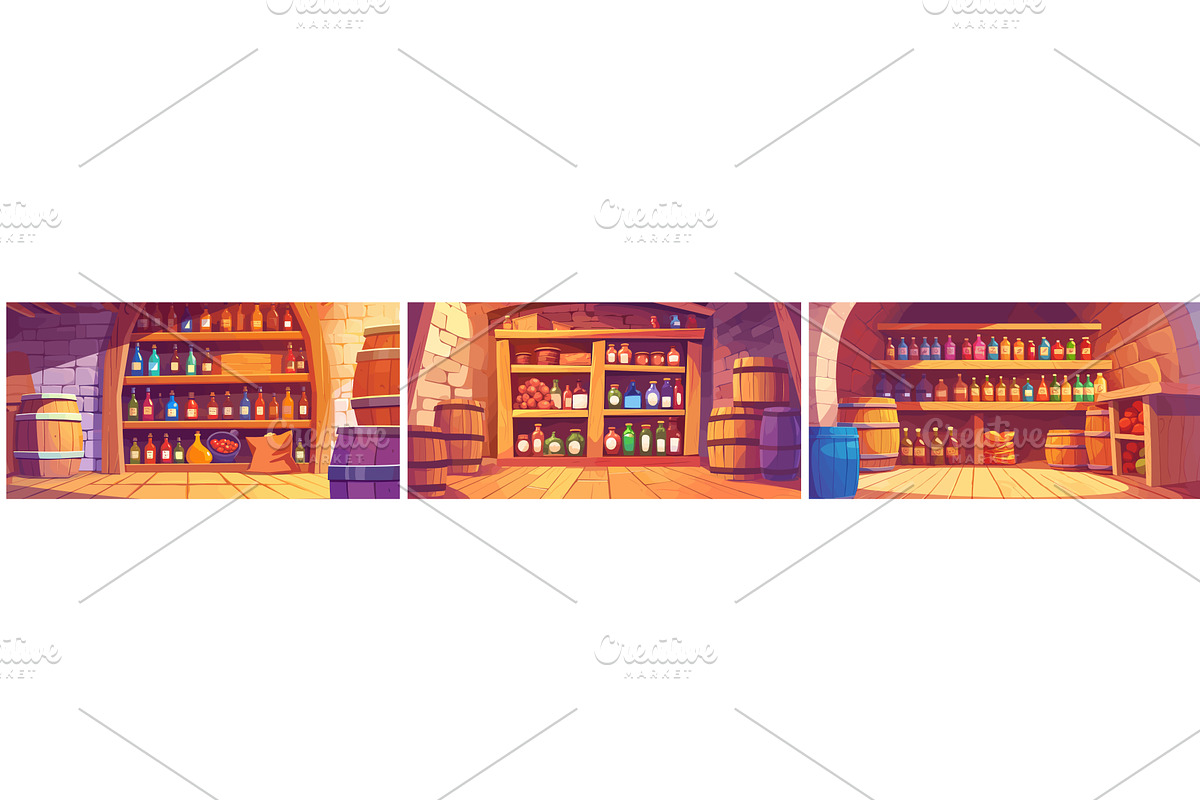 pantry cartoon set. wine stone, an Object Illustration by Stock-Smart-Start