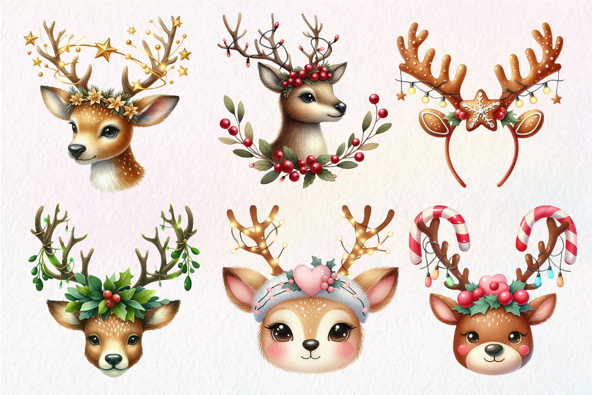Reindeer Face Christmas Clipart, an Illustration by Dream Creation (Photo 4 of 7)