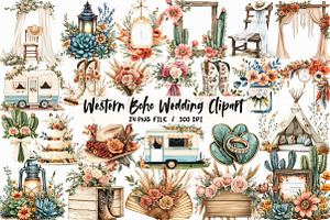 Western Boho Wedding Clipart, an Illustration by Libby Wishes