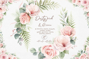 Dusty Pink & Green Watercolor
