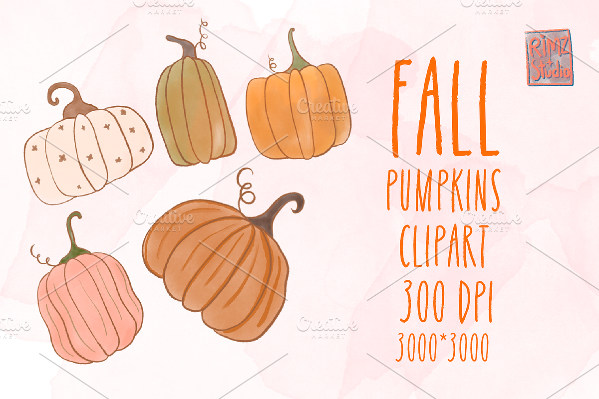 Fall pumpkin hand drawn png set, a Seasonal Illustration by RimzStudio (Photo 1 of 3)