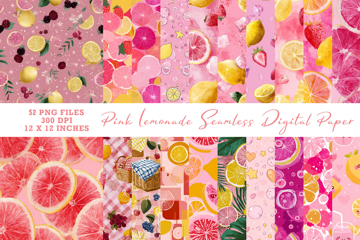 Pink Lemonade Seamless Digital Paper, a Graphic by CreationArt (Photo 1 of 7)