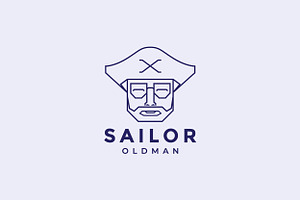 Old Man Sailor With Sunglasses Logo