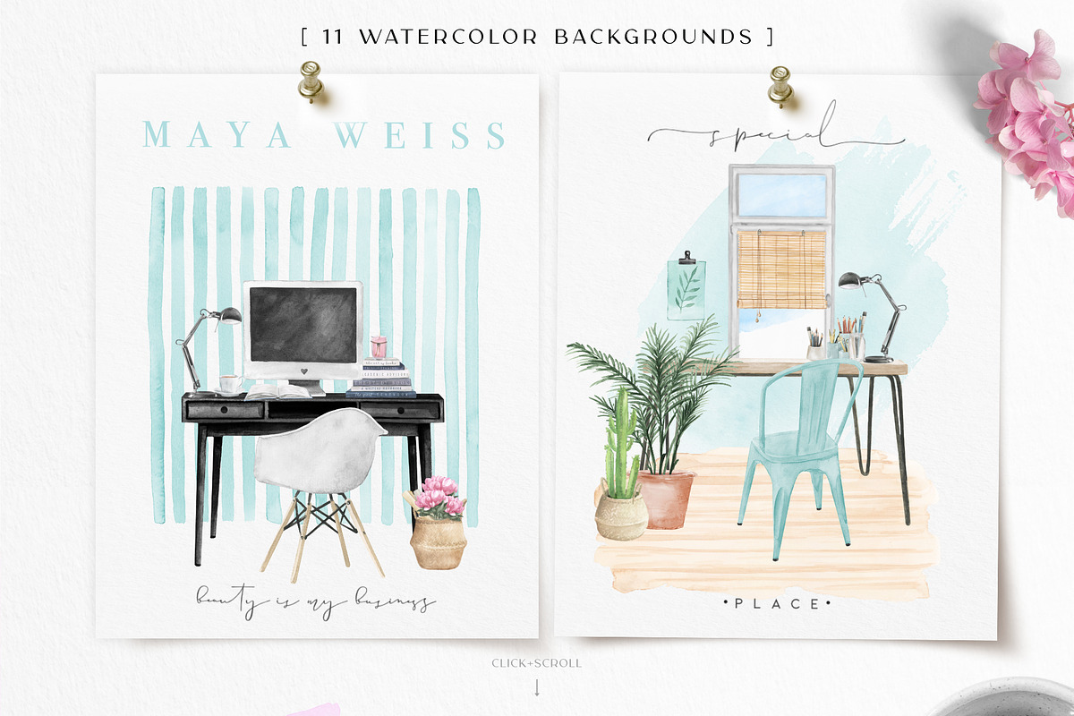 Watercolor Workspace Elements, a Decorative Illustration by beehouse studio (Photo 13 of 14)