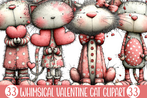 Whimsical Valentine Cat Clipart, an Illustration by Designking