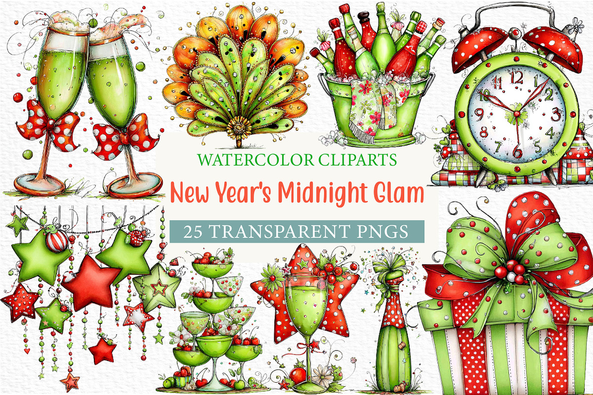 New Year's Midnight Glam Clipart, an Illustration by Craft Nest (Photo 1 of 6)