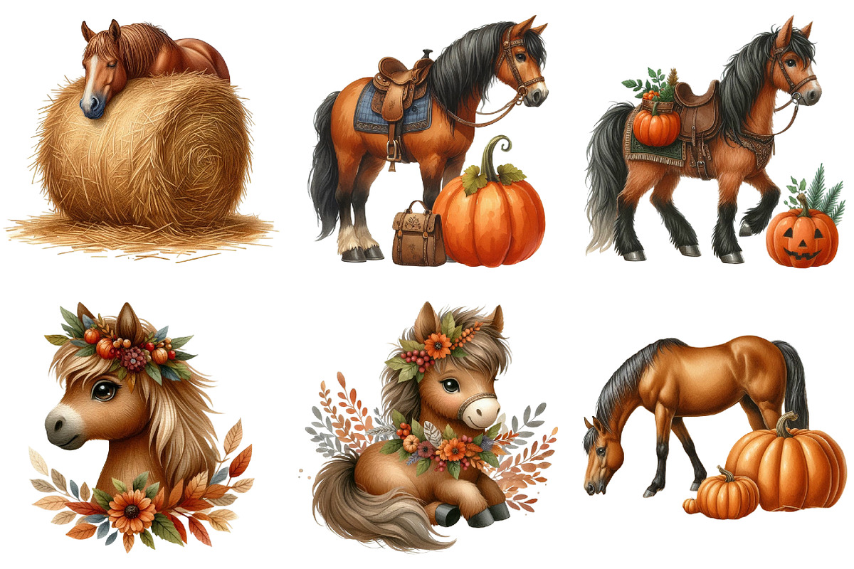 Autumn Brown Horse Clipart, an Illustration by Watercolor design (Photo 4 of 4)