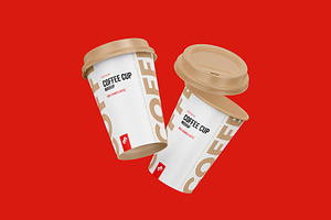 Two Flying Coffee, Tea Cups Mockup