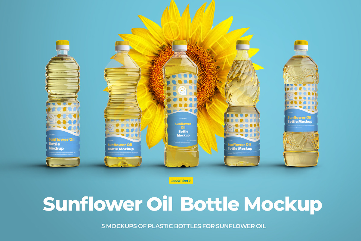 Mockup Plastic Sunflower Oil Bottles, a Packaging Mockup by Grow Design Craft Studio (Photo 1 of 11)