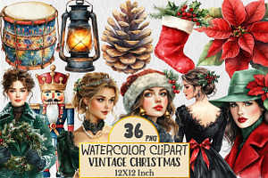Watercolor Vintage Christmas Element, a Seasonal Illustration by Rose Art