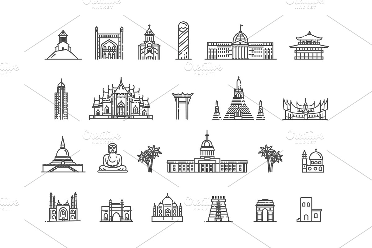 Asian Landmarks icons, an Object Illustration by Tettygreen