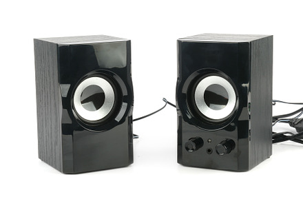 Black music speakers isolated on white