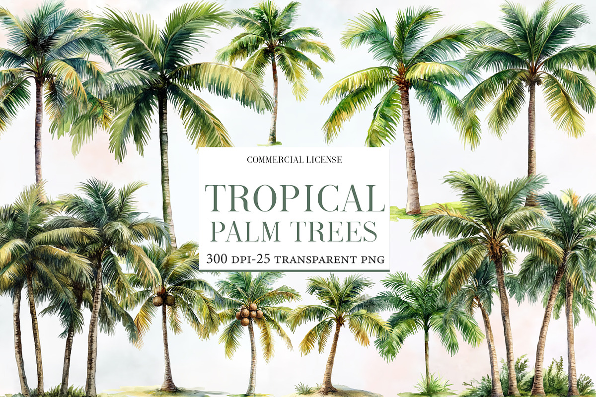 Watercolor Tropical Palm Trees, an Illustration by Designworld (Photo 1 of 6)