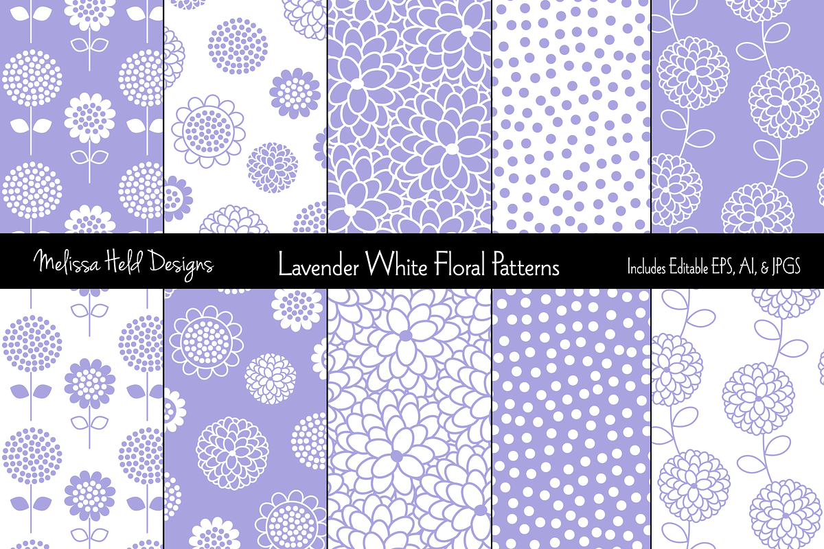 Lavender White Floral Patterns