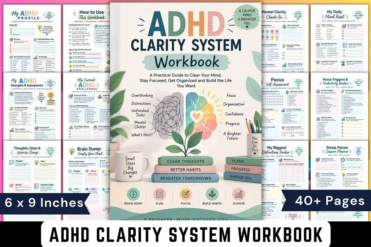 ADHD Clarity System Workbook, a Stationery Template by Designmela01 (Photo 1 of 6)