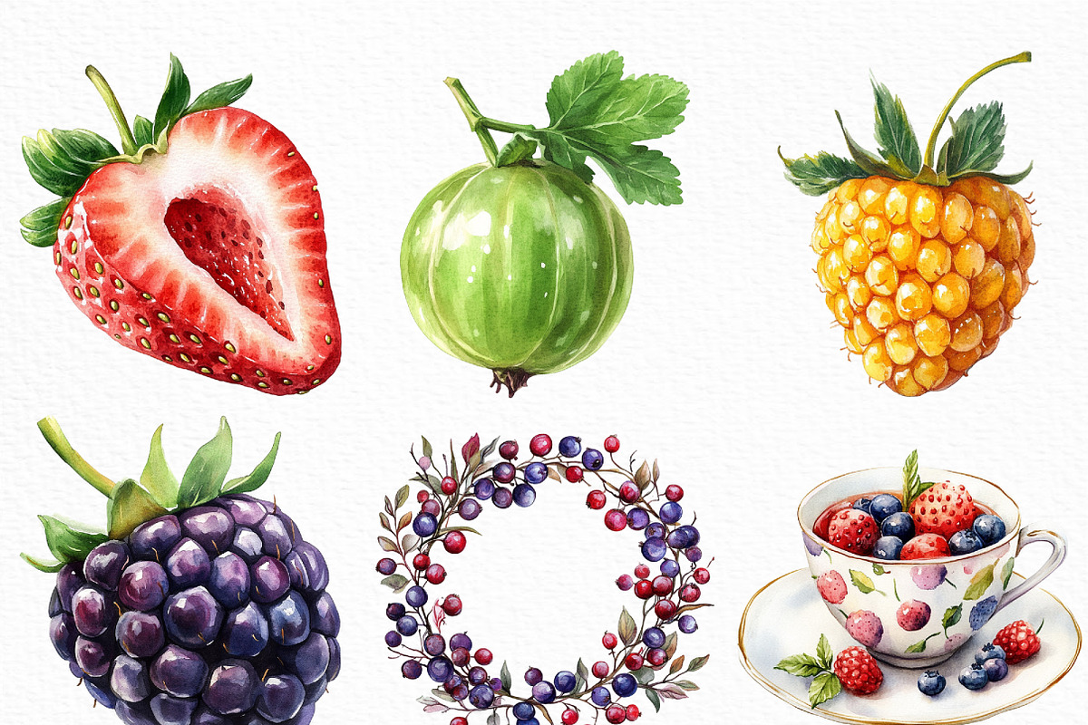 Watercolor Berry Bliss Clipart, an Illustration by Craft Nest (Photo 5 of 6)