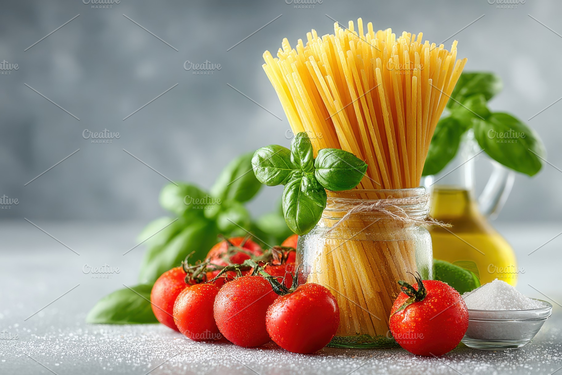 Fresh ingredients for Italian pasta dish, a Food & Drink Photo by AlyaAnd