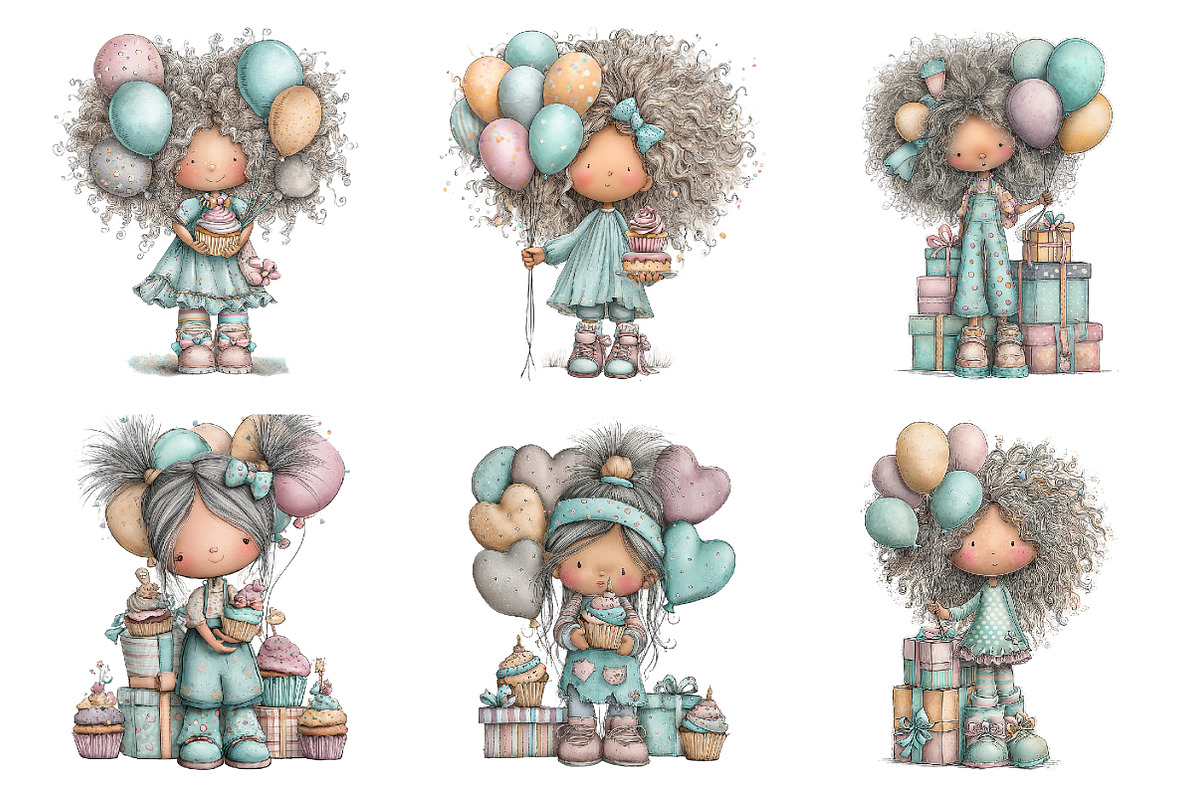 Whimsical birthday girl clipart, an Illustration by SinaCreation (Photo 9 of 11)