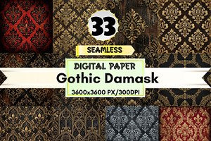 Gothic Damask Digital Paper, a Pattern Graphic by LA Design