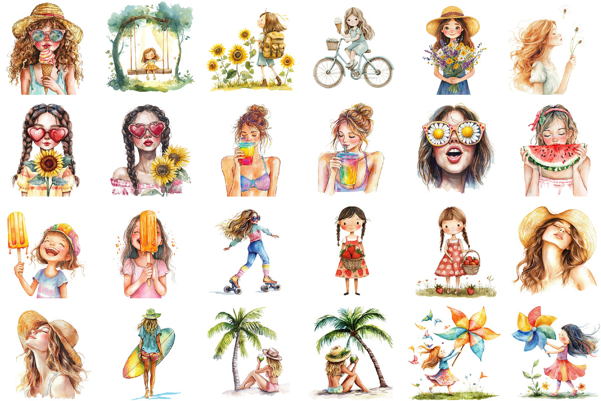 Whimsical Quirky Summer Day Girl Cli, an Illustration by Sublimation Artist (Photo 2 of 6)
