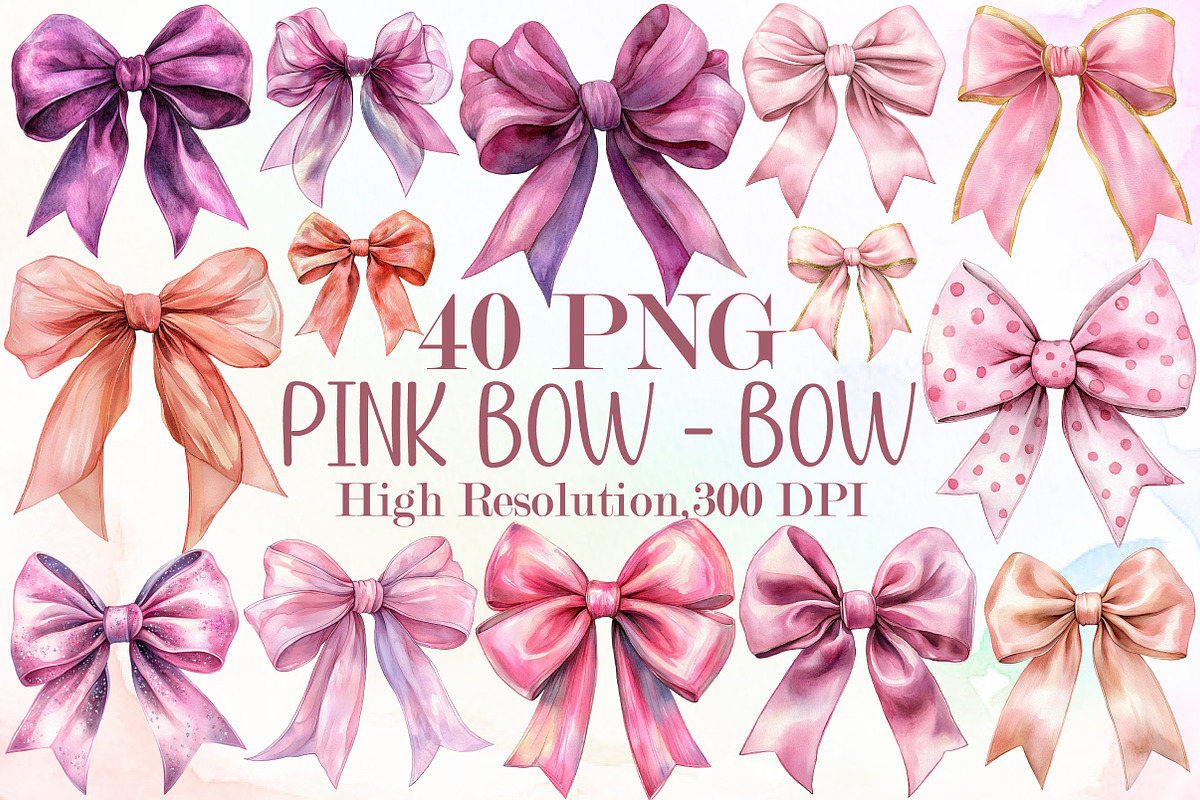 Watercolor Clipart - Pink Bow - Bow, an Illustration by Sublimation Artist (Photo 1 of 6)