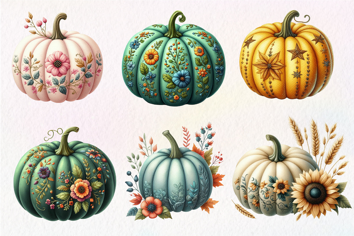 Faux Embroidery Fall Pumpkin Clipart, an Illustration by Dream Creation (Photo 6 of 7)