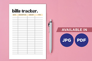 Bill Tracker Planner For Printing