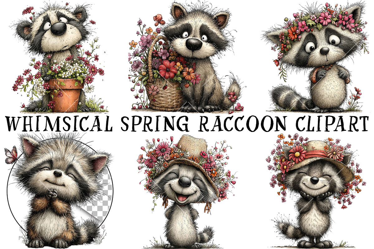 Whimsical Spring Raccoon Clipart, an Illustration by OK Design (Photo 2 of 6)