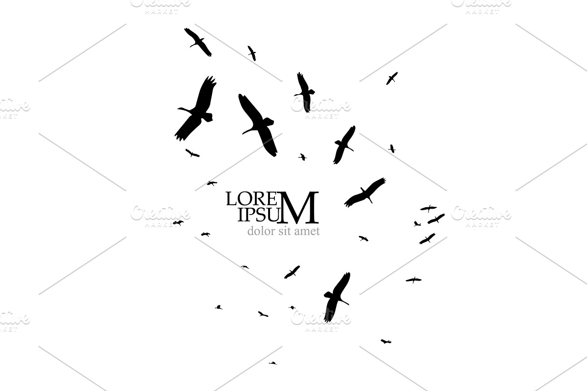 Flight of storks silhouette. A flock, an Animal Illustration by Nenahliadava Design