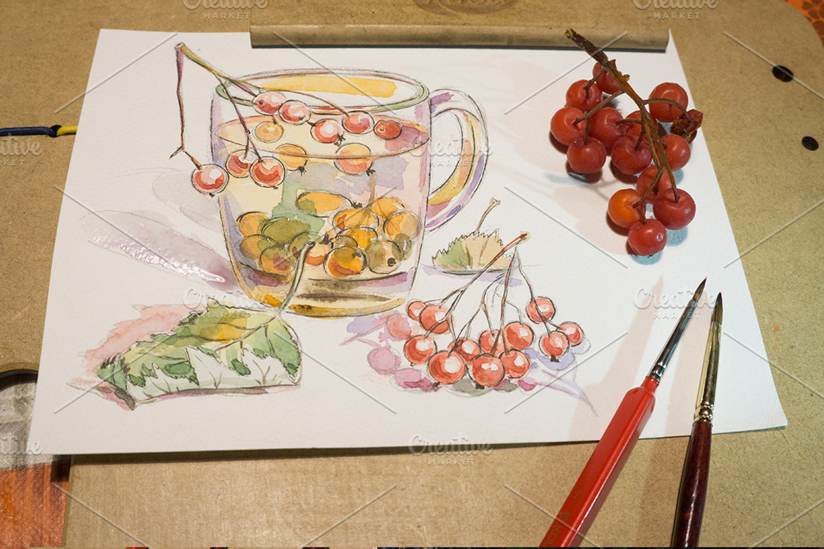Watercolor tea-5 vector set, an Illustration by miminoshka (Photo 8 of 10)