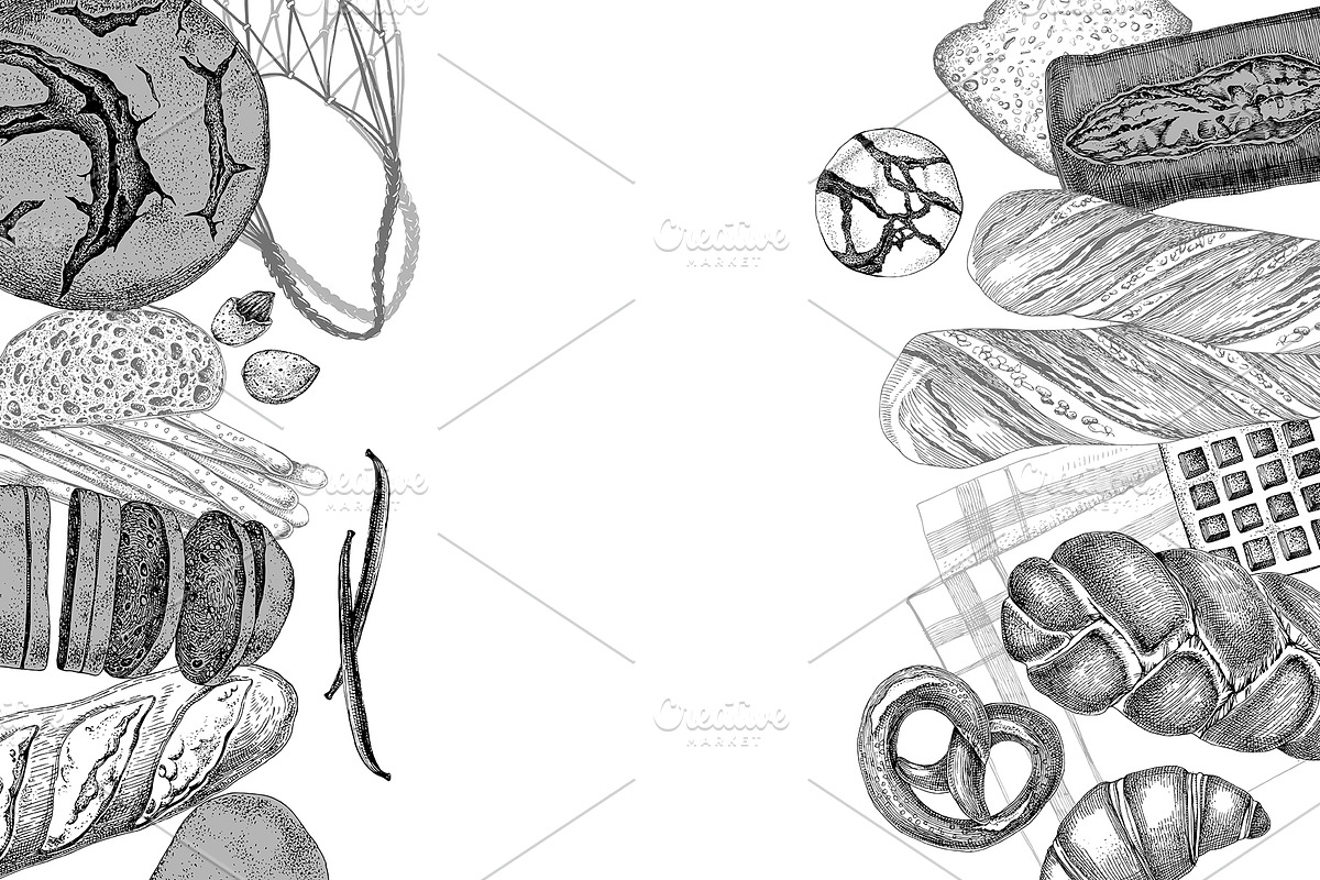 Local bakery. Types of bread., a Food Illustration by handsketched (Photo 12 of 15)