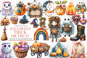 Boho Halloween Trick or Treat Clipar, an Illustration by Designworld