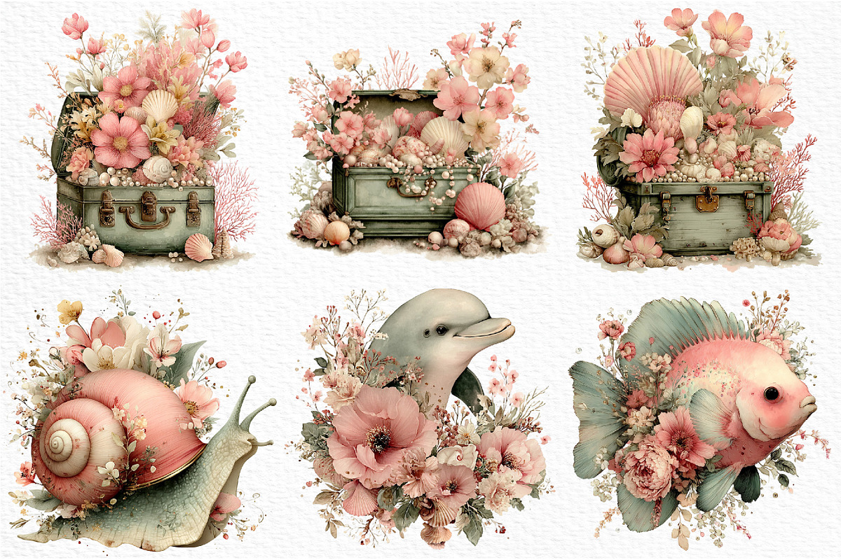 Whimsical Floral Undersea Clipart, a Seasonal Illustration by Craft Nest (Photo 3 of 10)