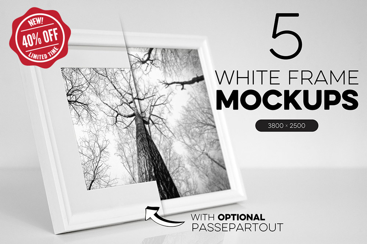 Bundle of 5 White Frame Mockups, a Print Template by LayerLabs (Photo 1 of 5)