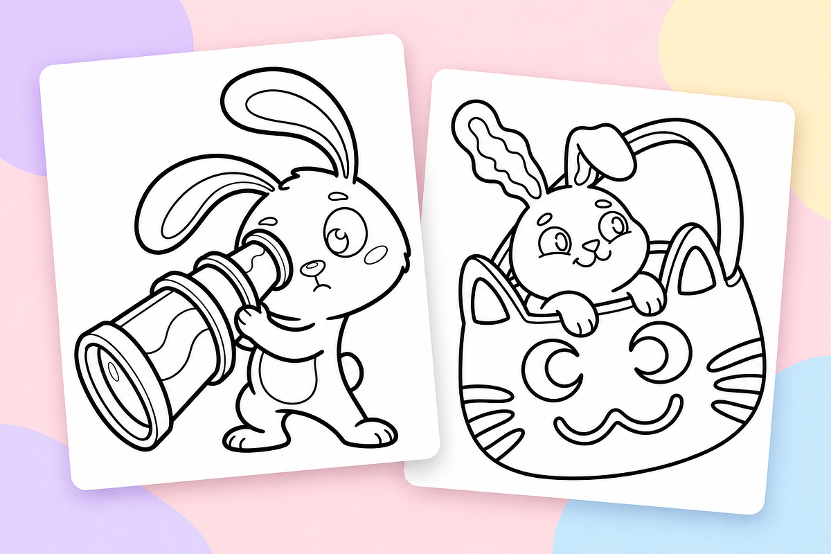 Cute Bunnies Coloring Pages Vol. 2, an Animal Illustration by Inkivelle Studio (Photo 2 of 3)