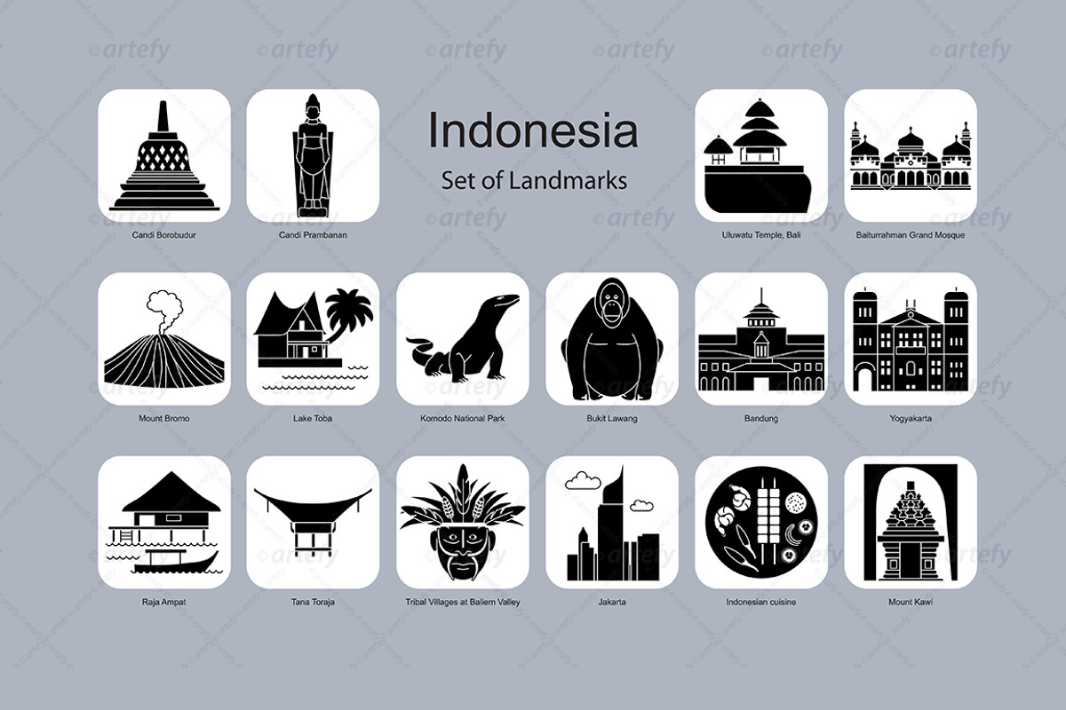 Indonesia landmark icons (16x), an Icon by Artefy's Graphic Bar (Photo 2 of 2)