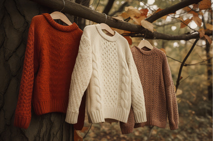 Autumn colored sweaters. Generate AI, a Beauty & Fashion Photo by Ylivdesign